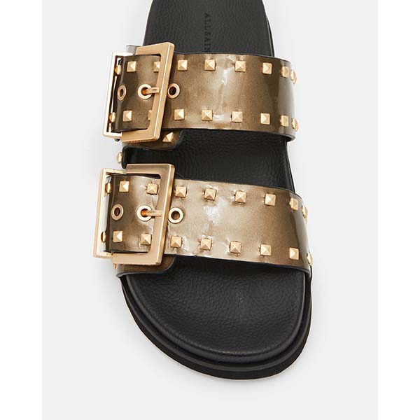 Allsaints Australia Womens Sian Metallic Leather Studded Sandals Brass AU54-407